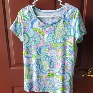 Lilly Pulitzer Blue and Green Fitted Short Sleeve Tee